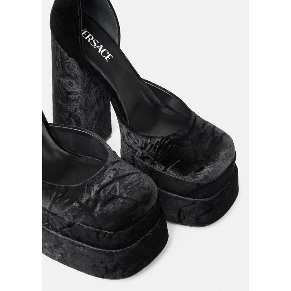 Versace Aevitas Platform Pumps EU 39/ US 9 Black Velvet Shoe Crystal NIB $1,575 - Picture 3 of 15